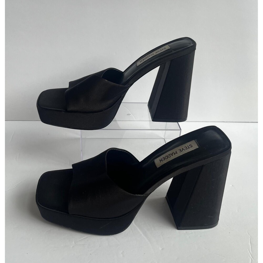 Steve Madden Black Platform Mules Chunky Block Heel Y2K Size 8.5